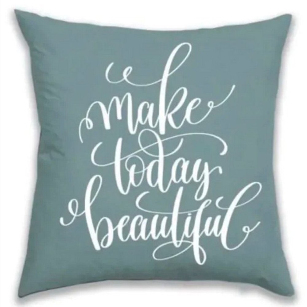 NEW Make Today Beautiful 18×18 Sage Green / Grey Reversible Pillow/Cushion Cover